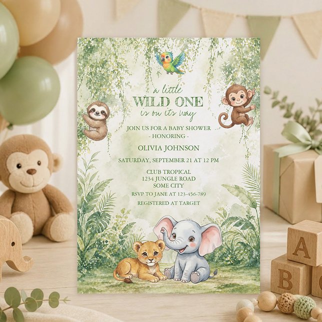 Convite de Chá de Bebê Wild One Selva Tropical (Criador carregado)