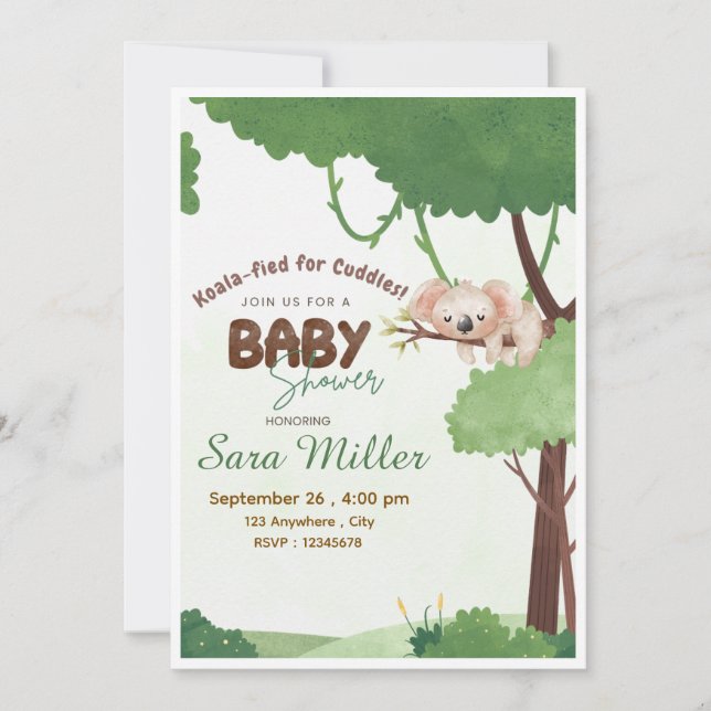 Convite de chá de bebê Woodland Koala (Frente)