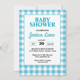 Convite de Chá de Bebê Xadrez Azul Gingham