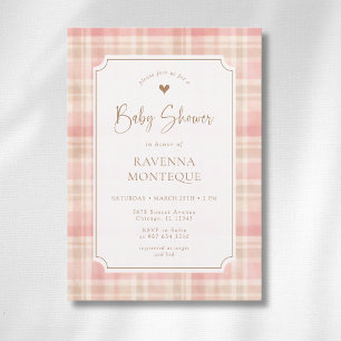 Convite de Chá de Bebê Xadrez Marfim Blush Cottage