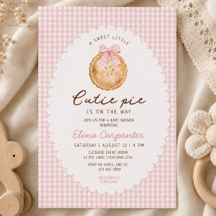 Convite de Chá de Bebê Xadrez Rosa Cutie Pie
