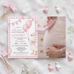 Convite de Chá de Bebê Xadrez Rosa Silly Goose