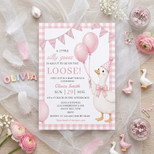 Convite de Chá de Bebê Xadrez Rosa Silly Goose