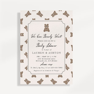 Convite de Chá de Bebê Xadrez Urso de Pelúcia Anti