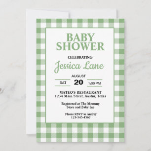 Convite de Chá de Bebê Xadrez Verde Gingham