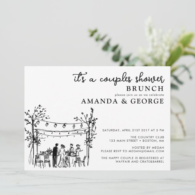 Convite de chá de casal brunch suspeito (Em pé/Frente)