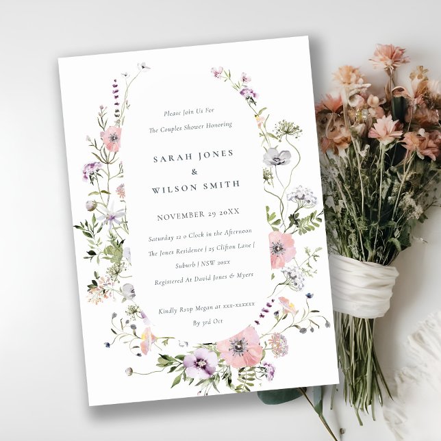 Convite de Chá de Casal Flor de Lilás Rosa Claro (Criador carregado)