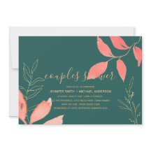 Convite de Chá de Casal TURQUESA CORAL OURO COM LE