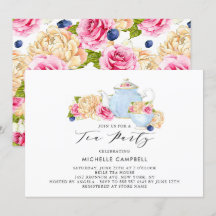 Convite de chá de festa floral em aquarela