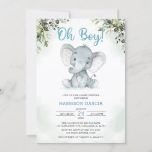 Convite de Chá de fraldas de Elefante Cortante Az