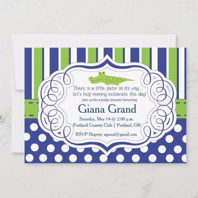 CONVITE DE CHÁ DE FRALDAS DE GAROTO ALLIGATOR (Frente)