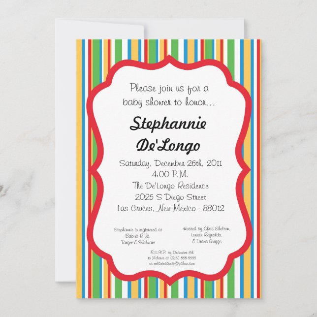 Convite de Chá de fraldas distribuído multicolorid (Frente)