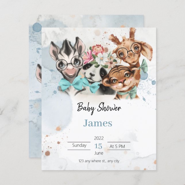 Convite de chá de fraldas fardado Safari (Frente/Verso)