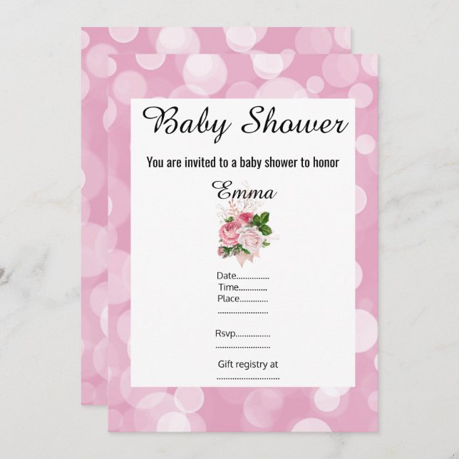 CONVITE DE CHÁ DE FRALDAS FLORAL DE BOLHA DE TINTA (Frente/Verso)