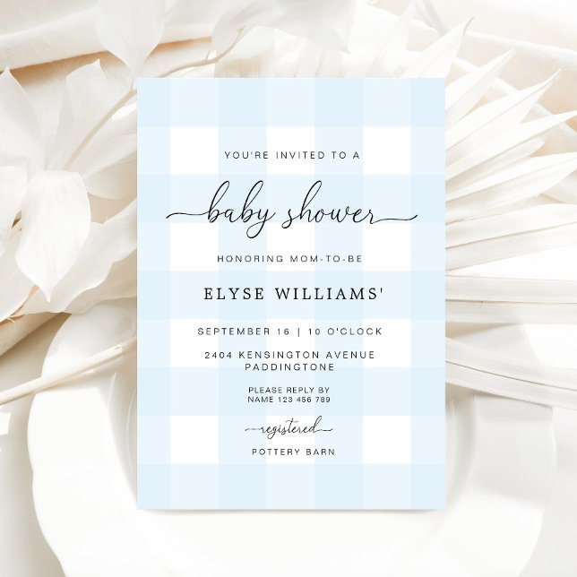 Convite de Chá de fraldas Gingham Azul (Baby Shower Invitation Blue Gingham )
