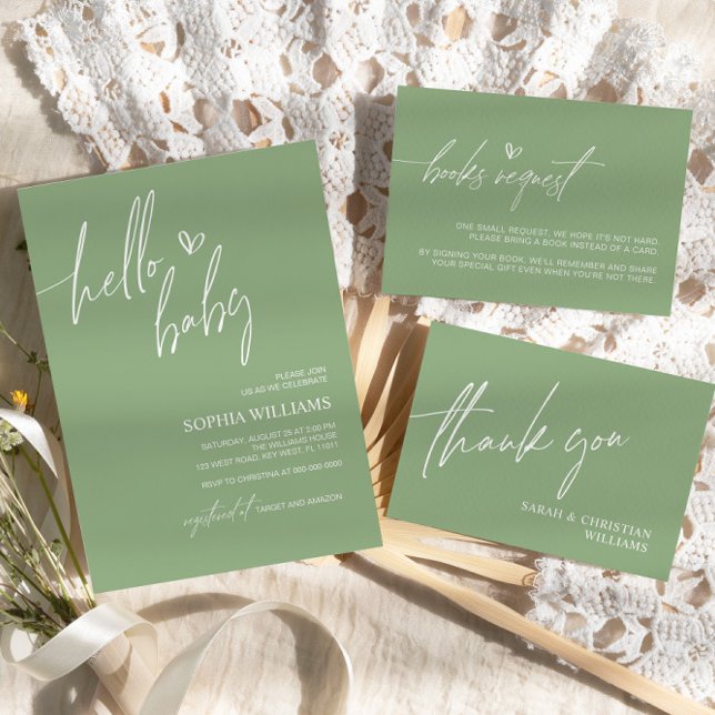 Convite de Chá de fraldas Minimalista Verde Sage (Criador carregado)