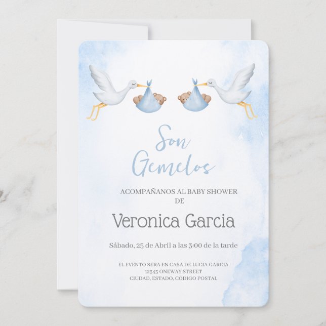 Convite de chá de fraldas para gemelos (Frente)