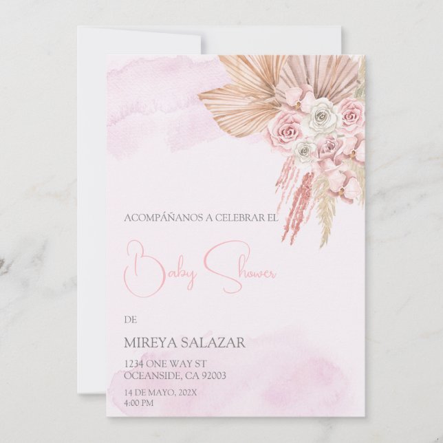 Convite de chá de fraldas para niña tema boho (Frente)