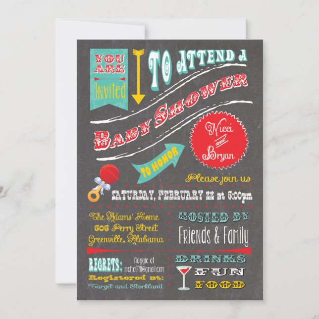 Convite de Chá de fraldas Personalizado (Frente)