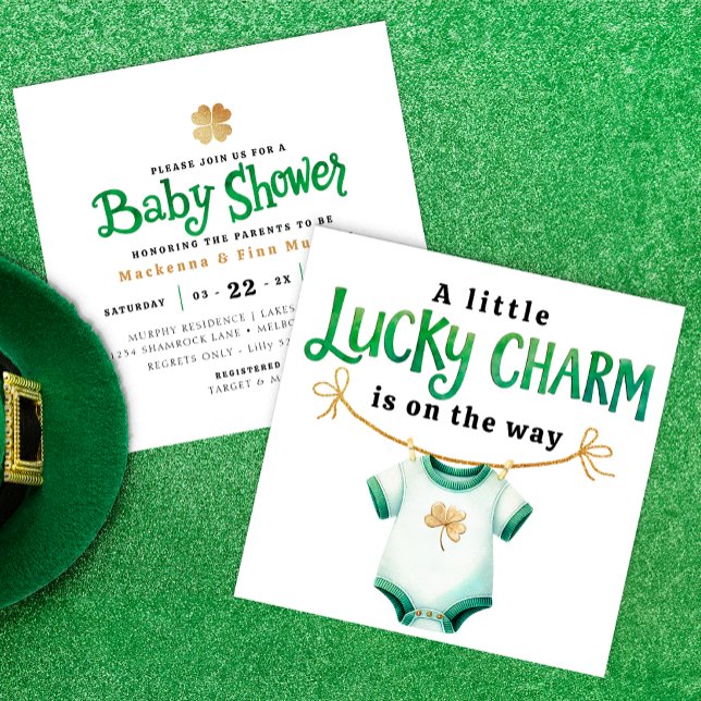 Convite de Chá de fraldas Quadrado de Charm Sortud (Modern Lucky Charm Baby Shower Invite)