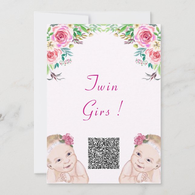 Convite de Chá de fraldas Twin Girls com Código QR (Verso)