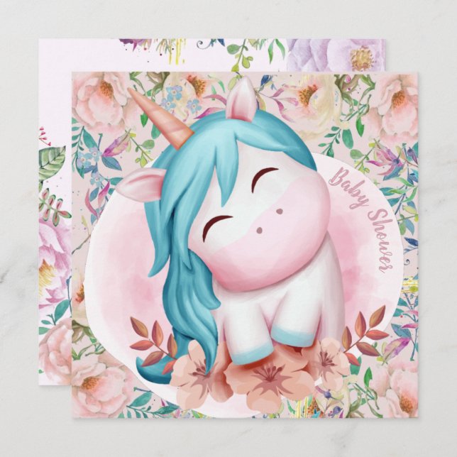 Convite de Chá de fraldas Unicorn (Frente/Verso)