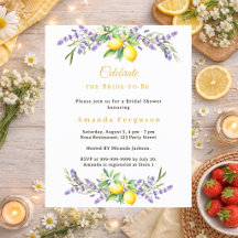 Convite de chá de lingerie com florais de lavanda 