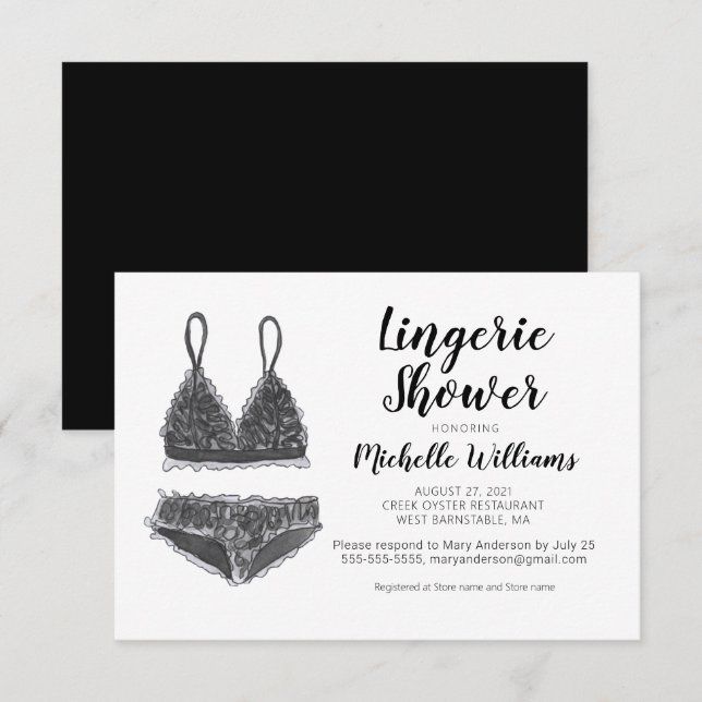 Convite de Chá de Lingerie de Aquarela para Chá de (Frente/Verso)