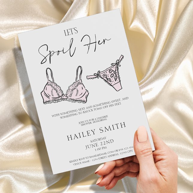 Convite de Chá de Lingerie para Despedida de Solte (LETS SPOIL HER, Bachelorette Lingerie Bridal Shower Invitation)