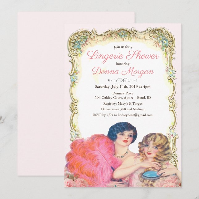 Convite de Chá de Lingerie Vitoriano Antigo (Frente/Verso)