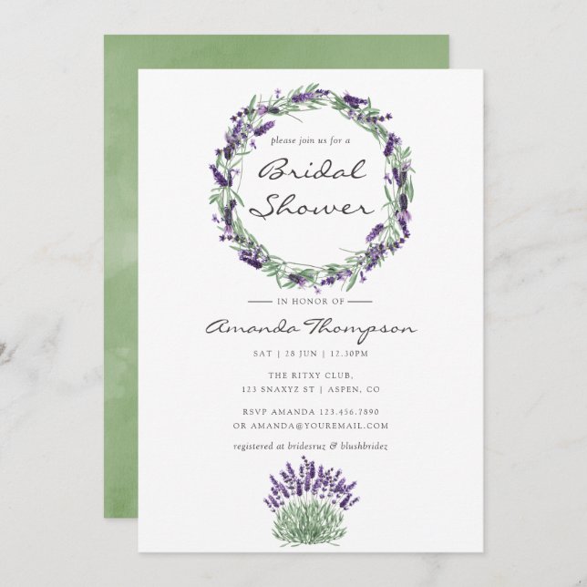 Convite de Chá de Noiva Aquarela Lavanda (Frente/Verso)