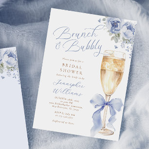Convite de Chá de Noiva Azul Brunch e Bolhas