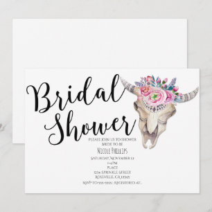 Convite de Chá de Noiva Boho Caveira de Vaca Flora