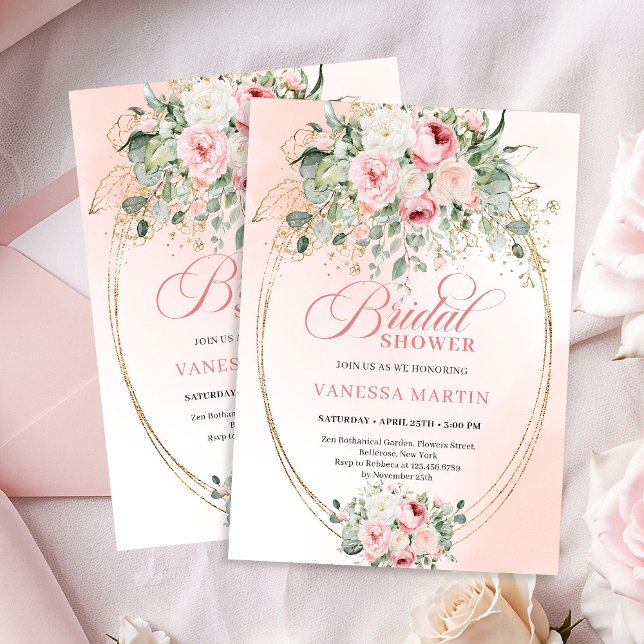 Convite de Chá de Noiva Boho Chic Blush Roses (Boho Chic Blush Roses Bridal Shower Invitation)