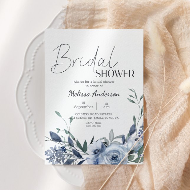 Convite de Chá de Noiva Boho com Flores Azuis Empo (Criador carregado)