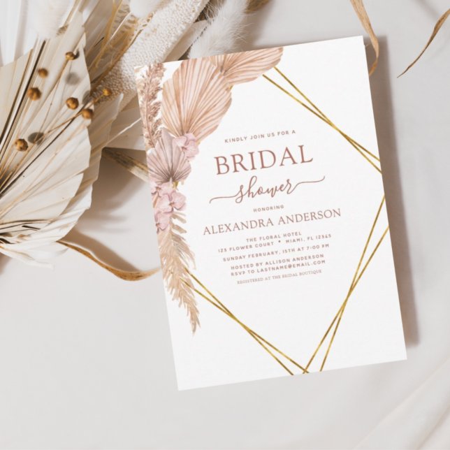 Convite de Chá de Noiva Boho com Grama Pampas Orça (Criador carregado)