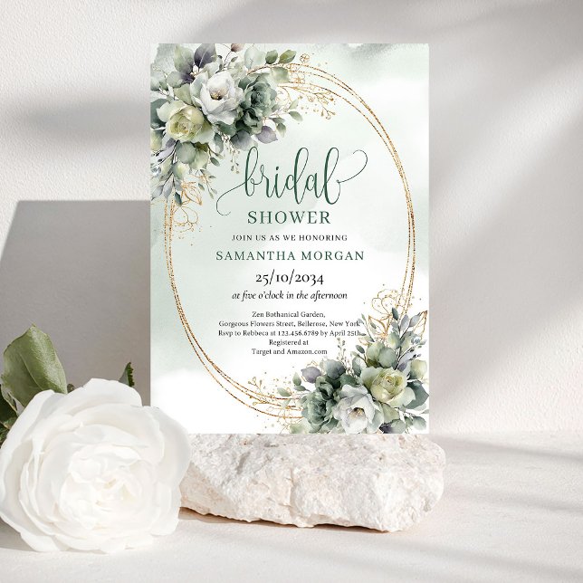 Convite de Chá de Noiva Boho Dusty Green Eucalyptu (Boho Dusty Green Eucalyptus Bridal Shower Invitation)