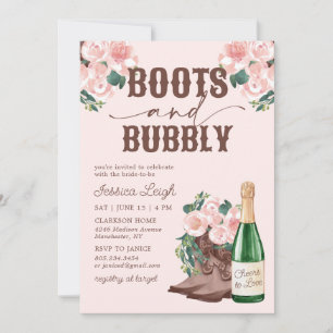 Convite de Chá de Noiva Boots & Bubbly Floral Cham