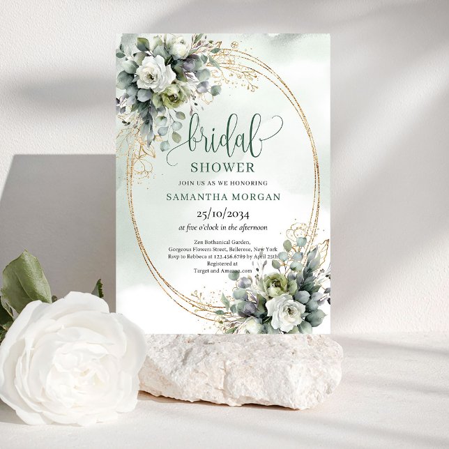 Convite de Chá de Noiva Botânico Verde Dourado (Greenery Botanical Gold Bridal Shower Invitation)