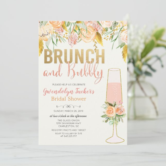 Convite de Chá de Noiva Brunch e Bubbly (Em pé/Frente)