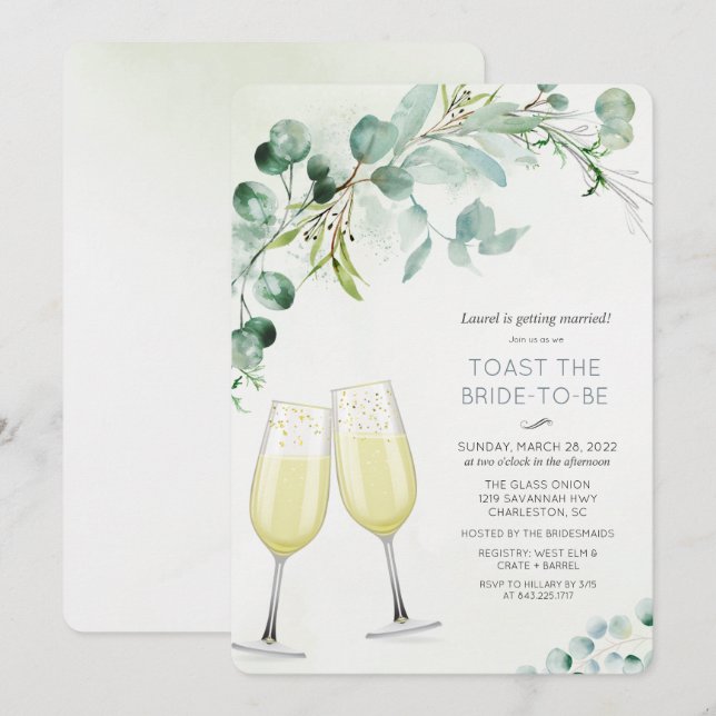 Convite de Chá de Noiva Brunch e Bubbly (Frente/Verso)