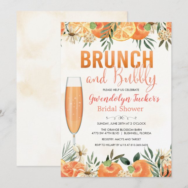 Convite de Chá de Noiva Brunch e Bubbly (Frente/Verso)