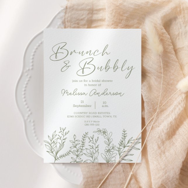 Convite de Chá de Noiva Brunch Flores Boho Sage (Criador carregado)