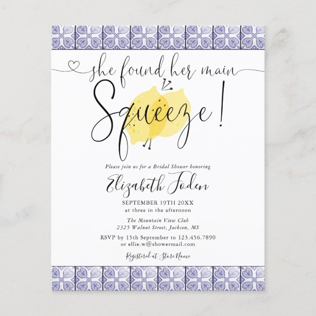 Convite de Chá de Noiva Budget Main Squeeze Tiles (Frente)