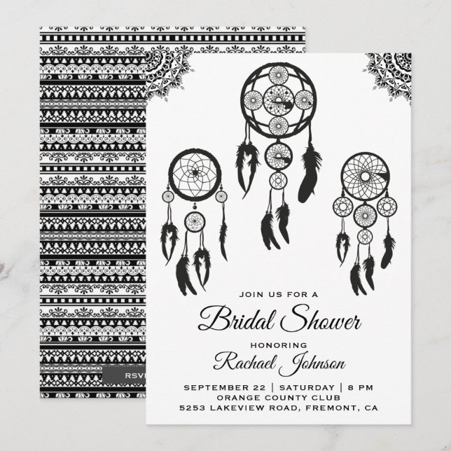 Convite de Chá de Noiva Caçador de Sonhos Boho Tri (Frente/Verso)