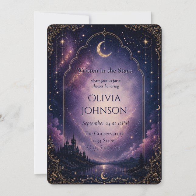 Convite de Chá de Noiva Celestial | Enluarado (Frente)