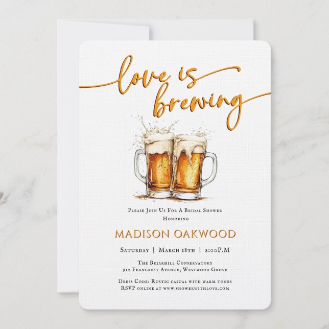 Convite de Chá de Noiva Cerveja Love Is Brewing (Frente)