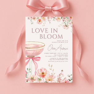Convite de Chá de Noiva Champagne Rosa com Laço Am