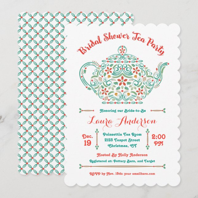 Convite de Chá de Noiva Charming Teapot (Frente/Verso)