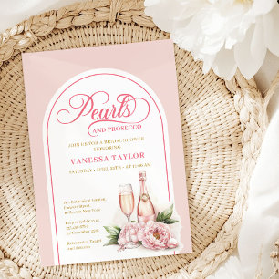 Convite de Chá de Noiva Chic Blush e Pérolas Doura